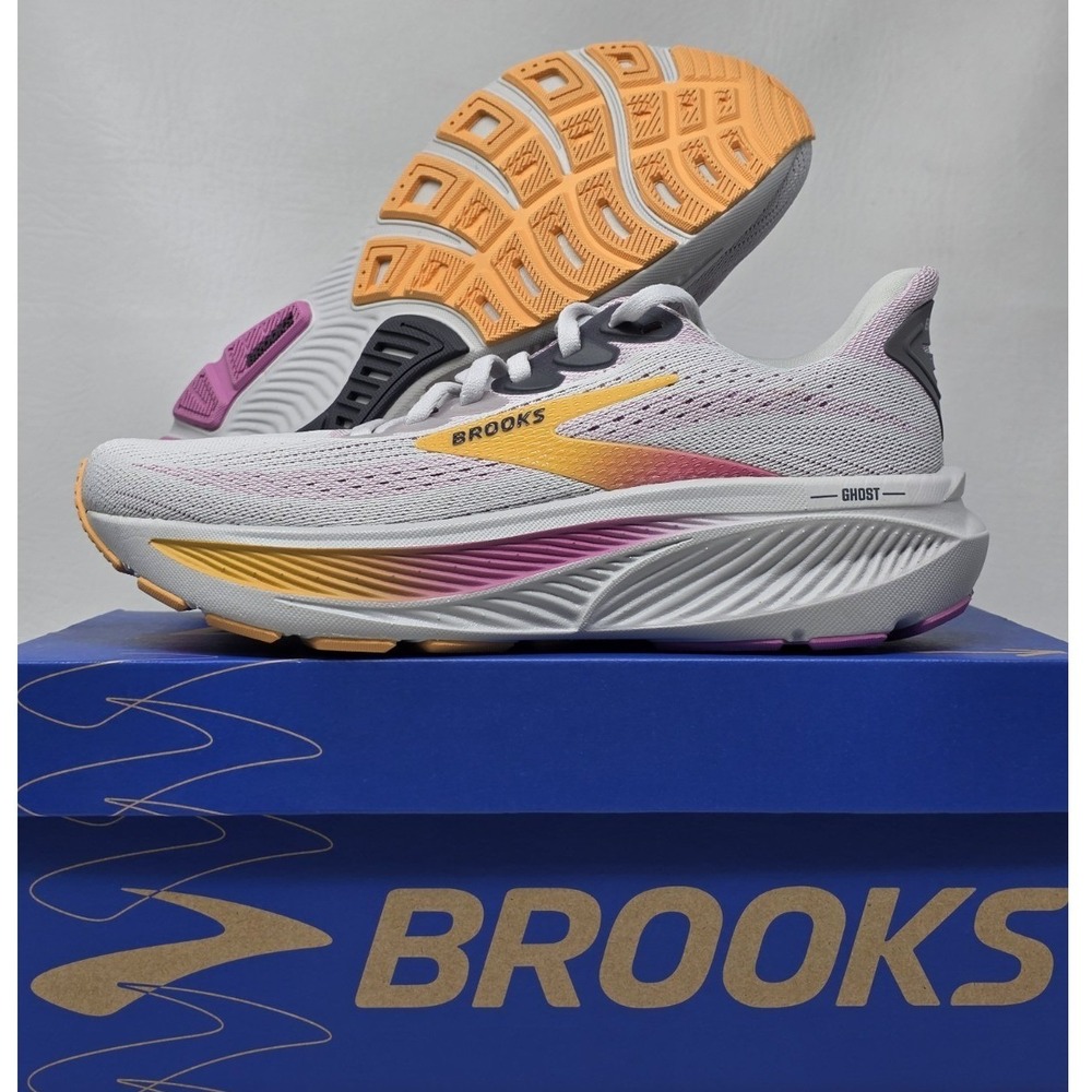 Brooks Ghost 17 Size 9.5 Womens Grey Pink Orange Running Shoes 1204311B 070 New